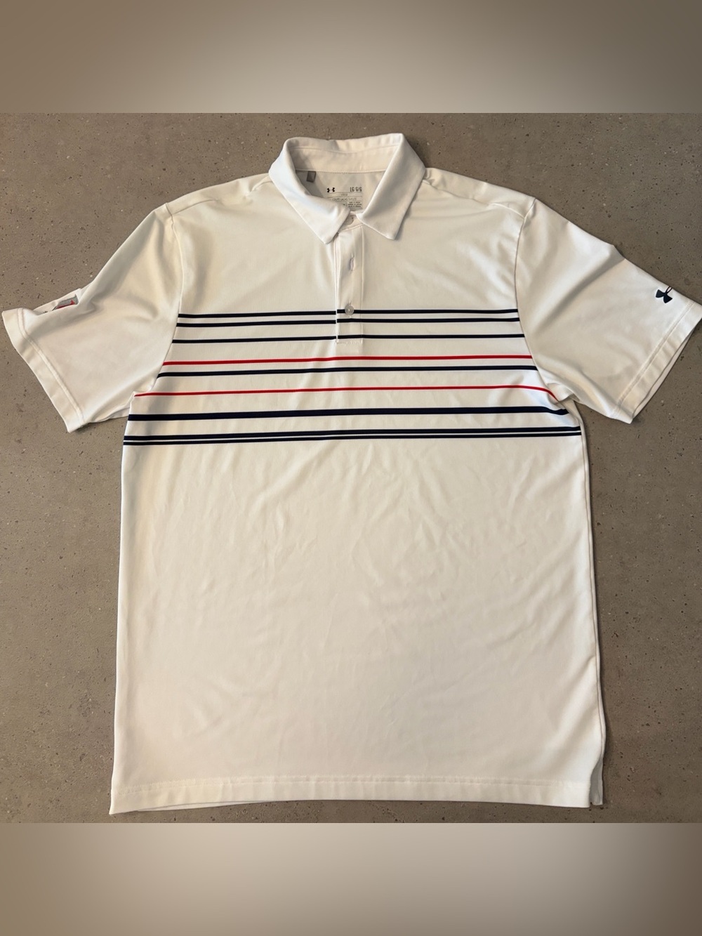 Under Armour White Golf Polo
w/ Navy and Red Stripes 
Holston Hills Country Club